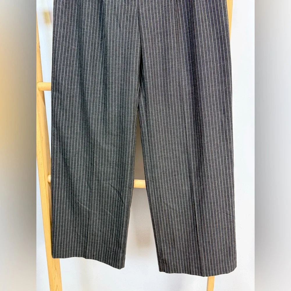 OPEN EDIT Gray pinstriped wide leg pleated front pants size S - Picture 8 of 16